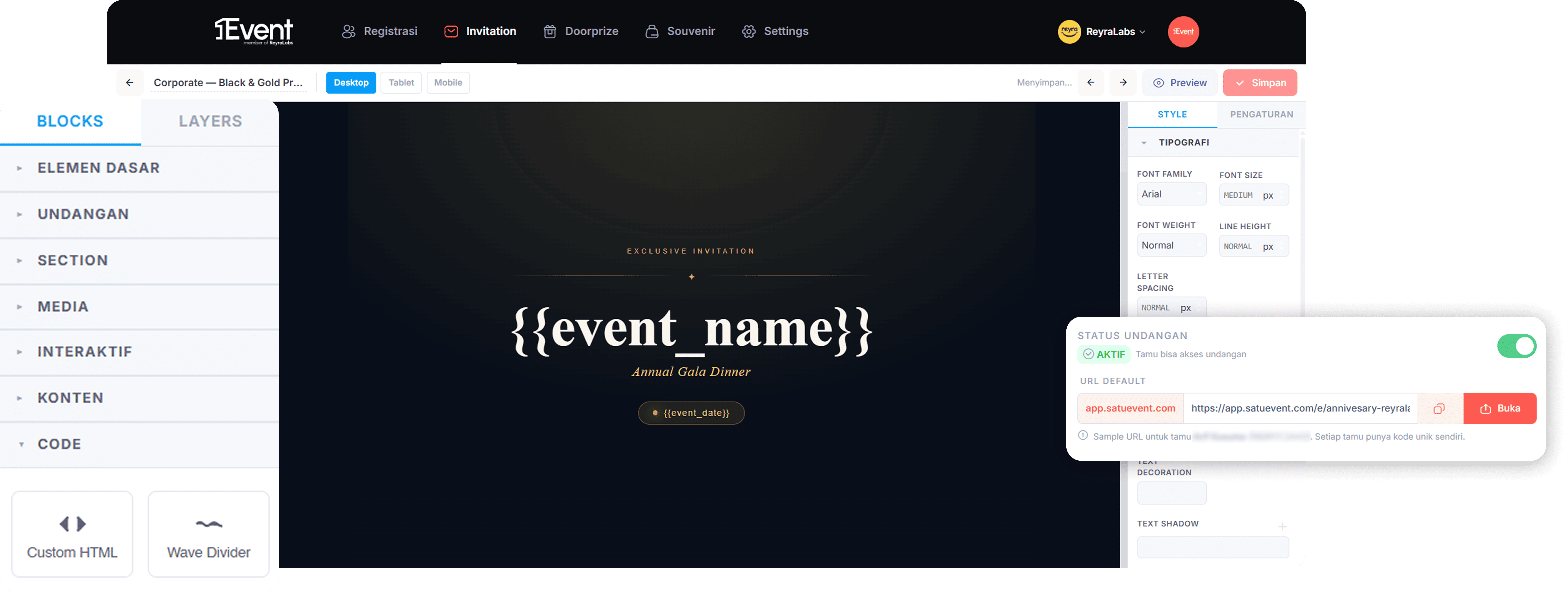 AI Builder Undangan Digital — SatuEvent