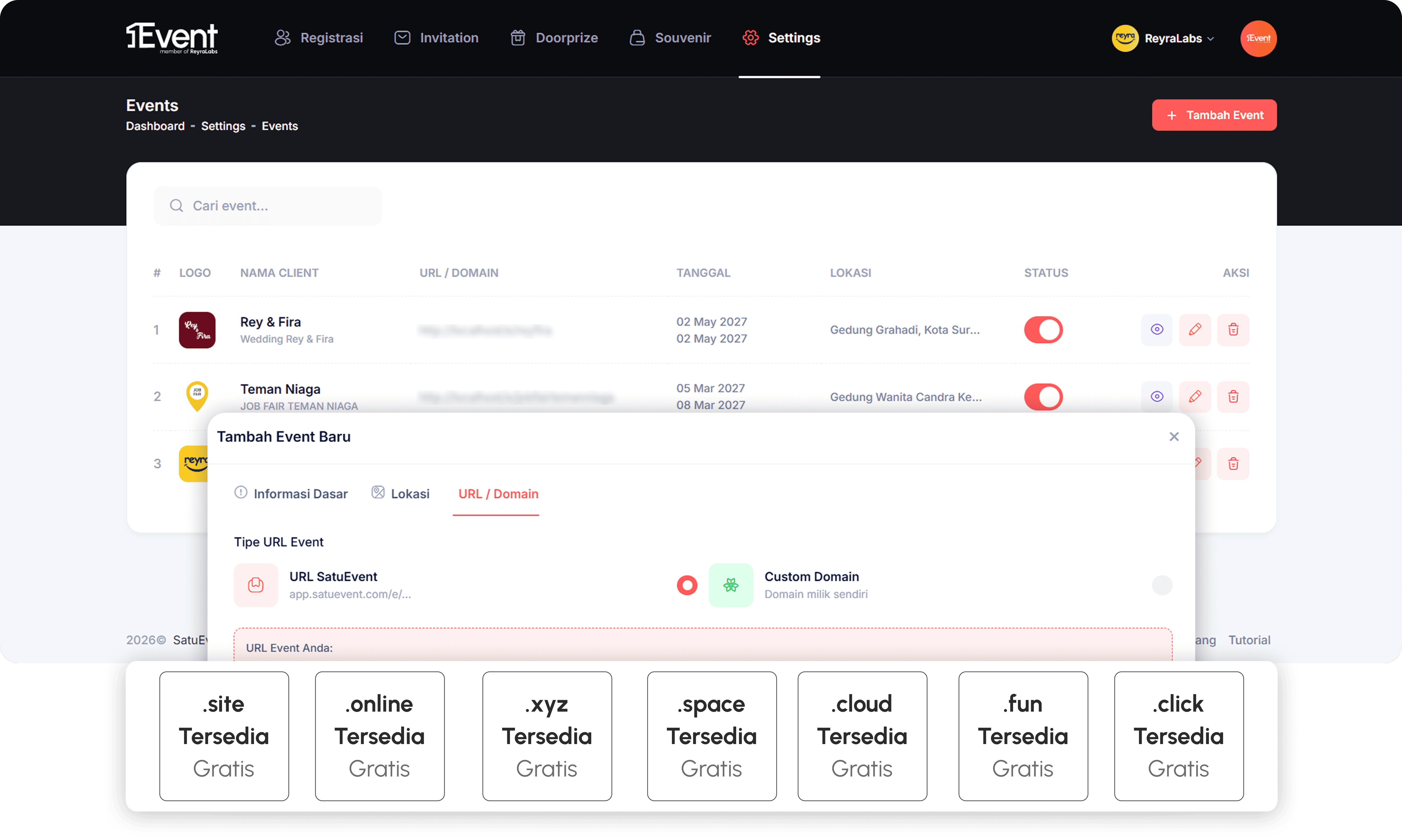 Multi-Event + Domain Custom — SatuEvent
